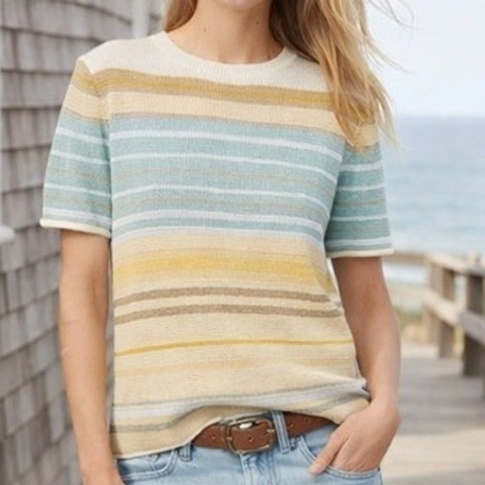 Pendleton Womens Pastel Knit Tee XL Stripe Short‎ Sleeve Cotton Coastal Casual